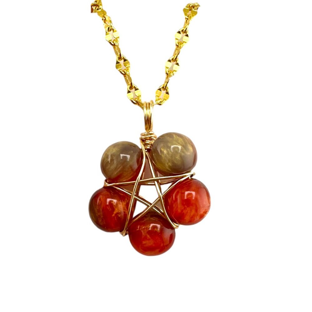 Wire Wrapped Star Necklace | Harvest Resin Beads | Gold Plated Chain